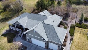 drone aerial footage of shingle roofing installed by Western Montana Central Roofing